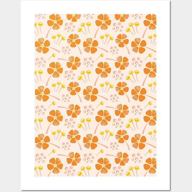 Abstract Floral Pattern in Orange, Yellow and Peach Wall Art by tramasdesign